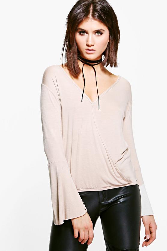 Sophia Wrap Front Fluted Sleeve Top